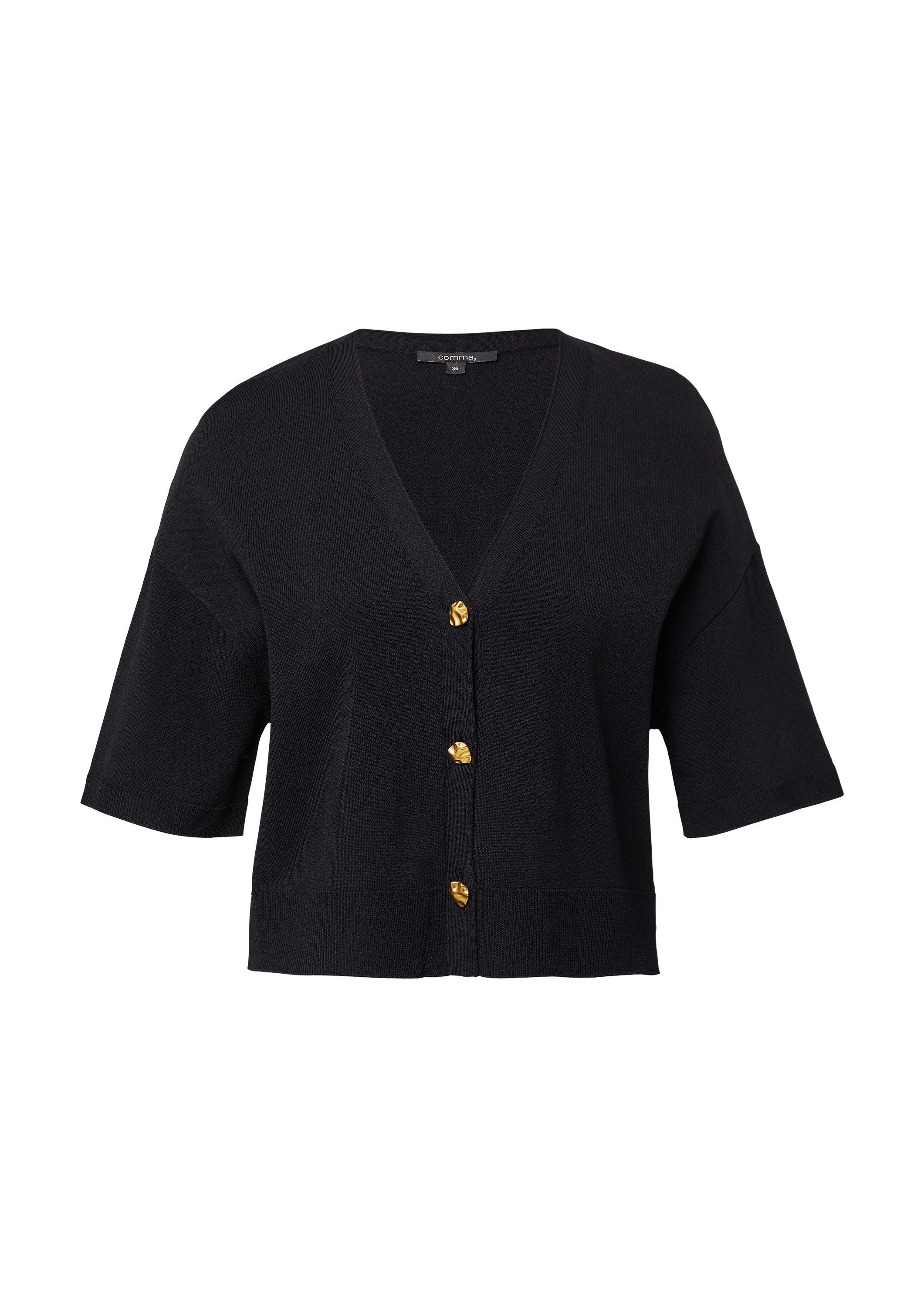 comma Cardigan Strickjacke Kurzärmeliger Viskosemix-Cardigan mit Zierknöpfen