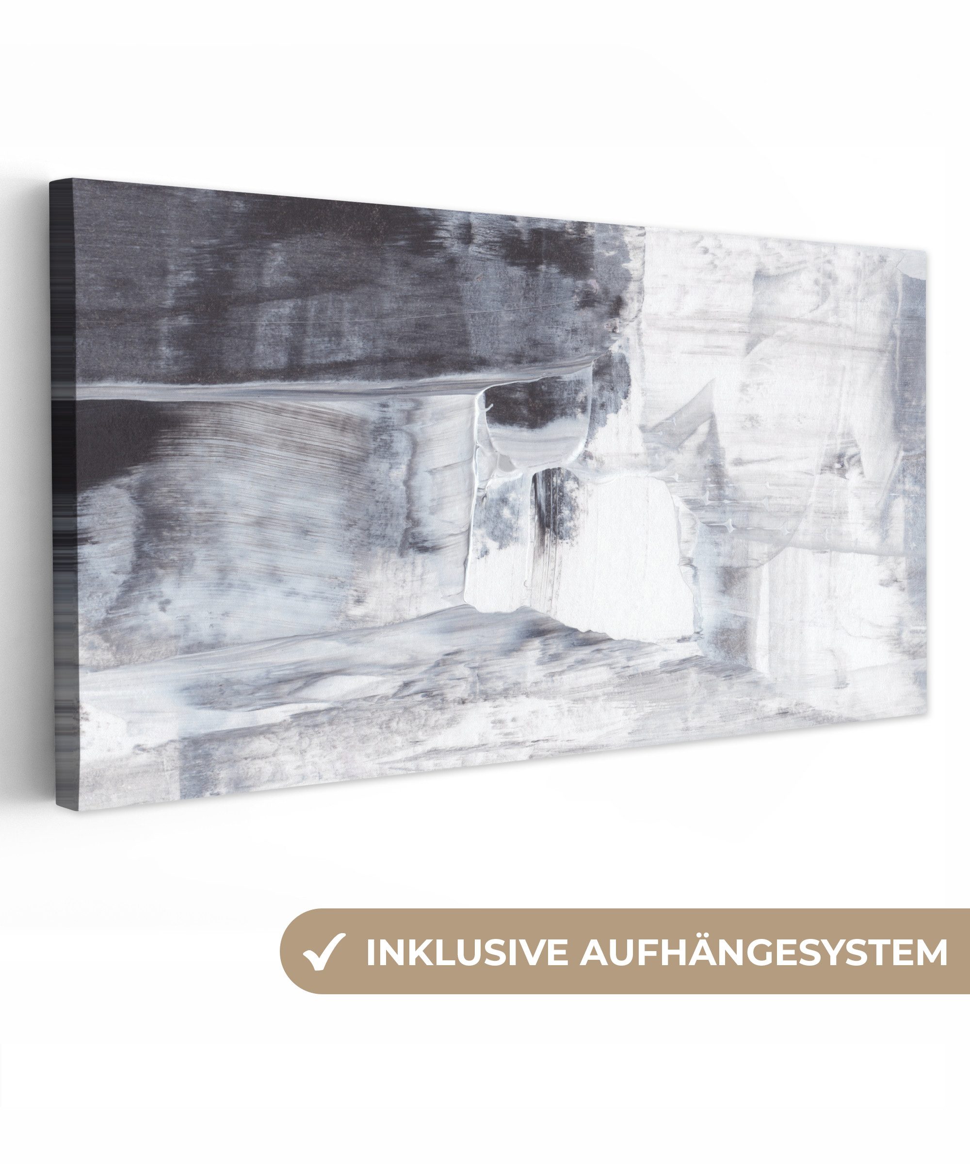 OneMillionCanvasses® Leinwandbild Panorama Kunst - Farbe - Weiß - Schwarz - Grau, Fotodruck (1 St), Wandbild, Deko Schlafzimmer Wohnzimmer Flur 40x20 cm