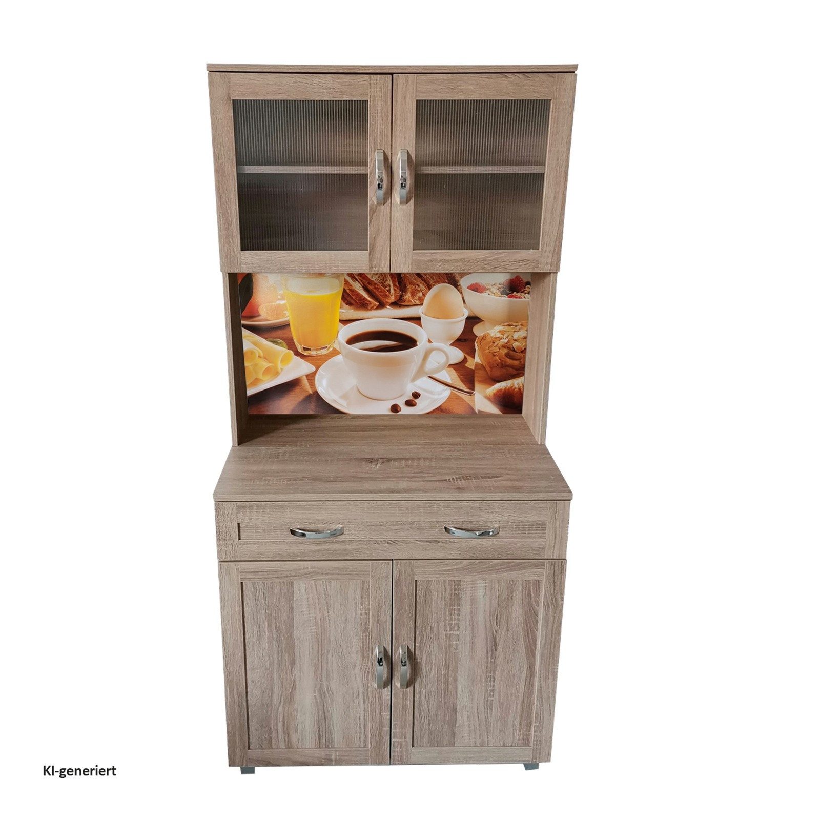 HTI-Living Hochschrank Küchenbuffet mit Glasteil Sonoma Blanca Bistro (Stück, 1-St., 1 Schrank) Küchenschrank Hochschrank – Bild 2 von 3