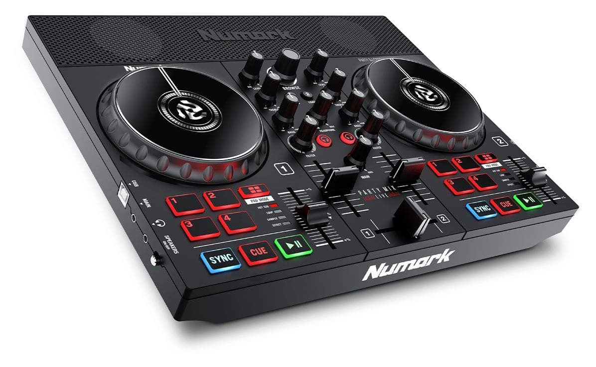 Numark DJ Controller Party Mix Live - mit eingebauter Lightshow und Lautsprechern, mit Pitch-Schieberegler für Tempoanpassungen