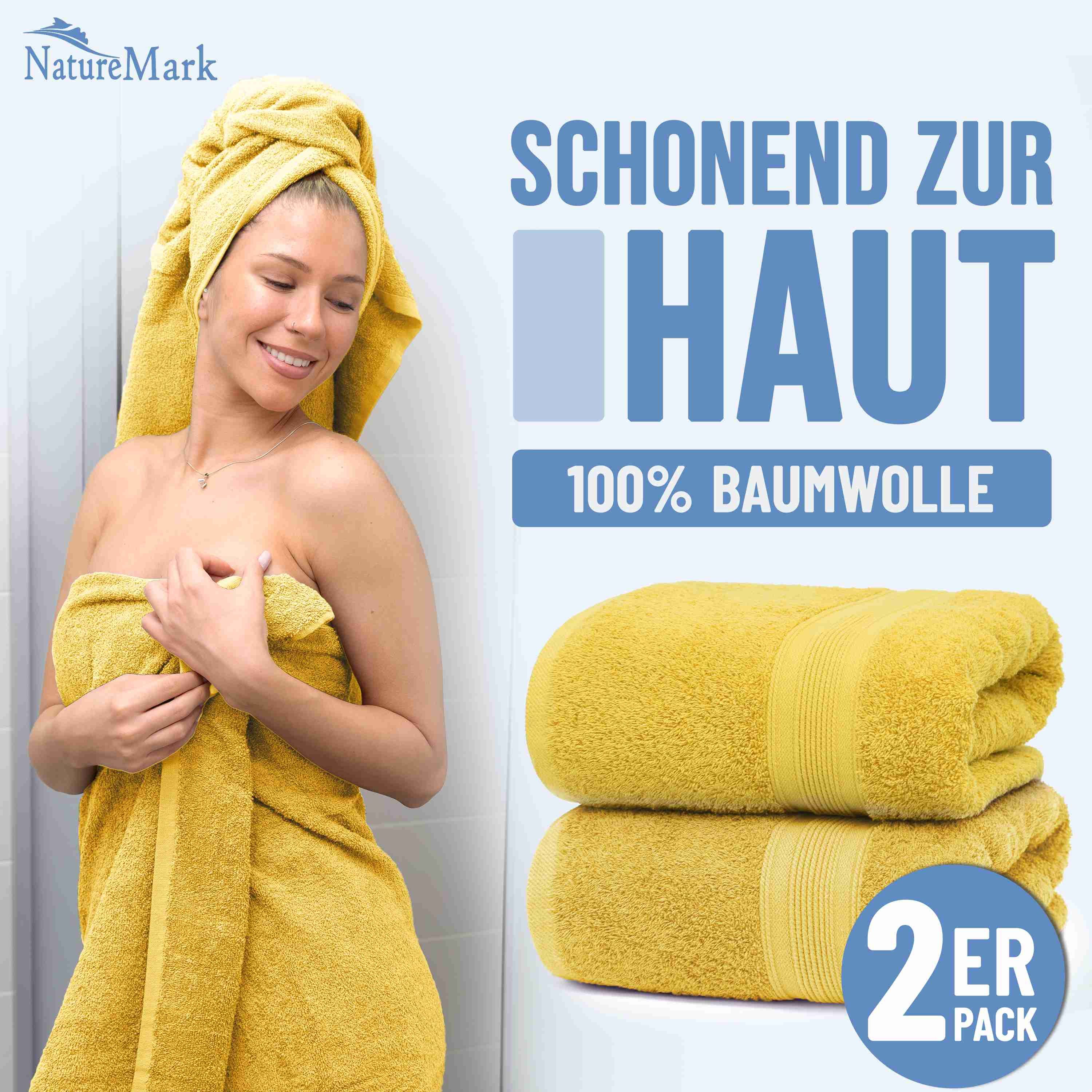 NatureMark Badetuch 2er-Set Frottier Badetücher 100x150cm, 100% Baumwolle (2-St), Premium Qualität, BADETUCH, Bade-Handtuch, 100x150cm – Bild 2 von 5
