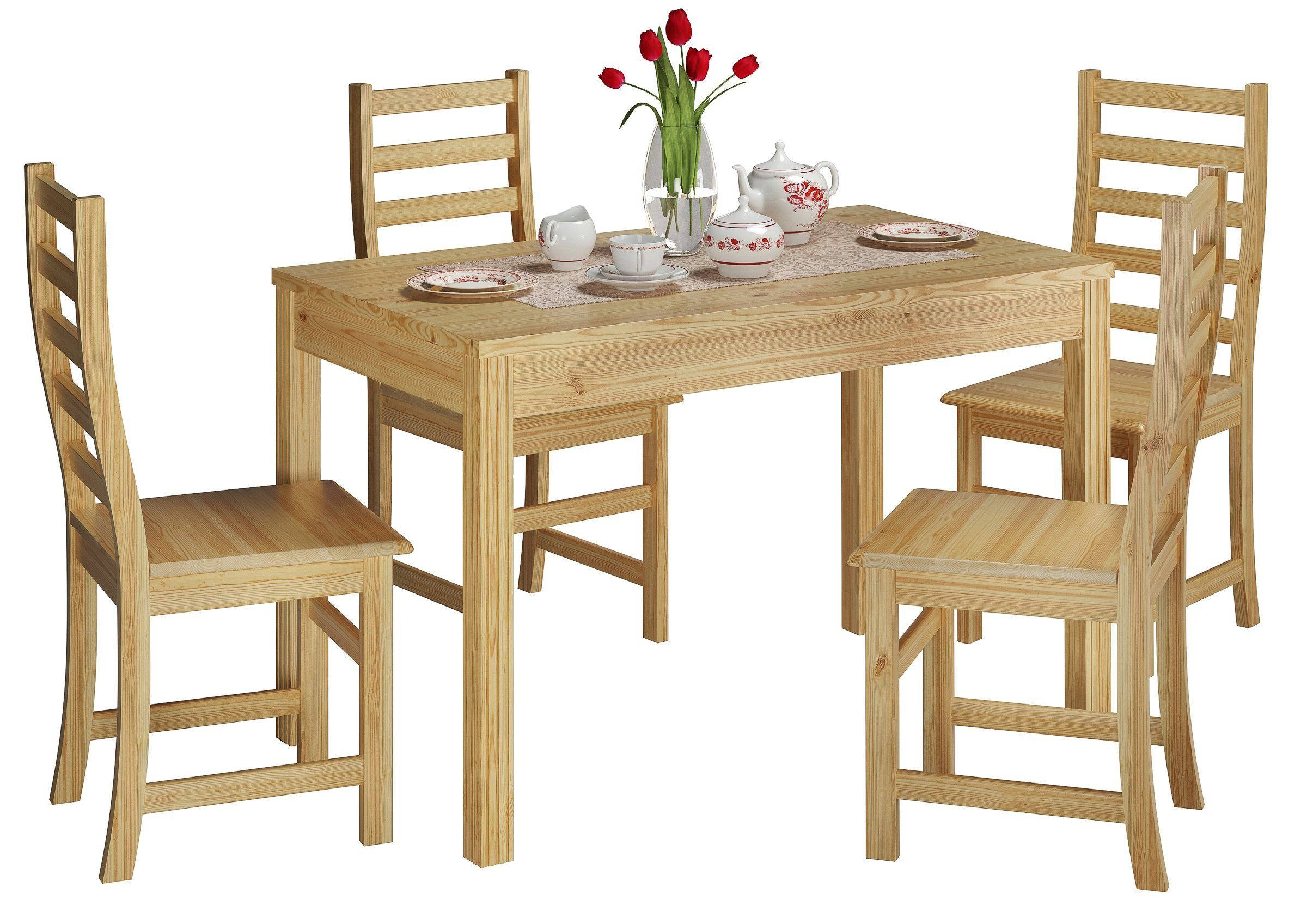 Vier und Stühlen Tisch mit Kiefer Massivholz für Essgruppe modernen ERST-HOLZ Essgruppe