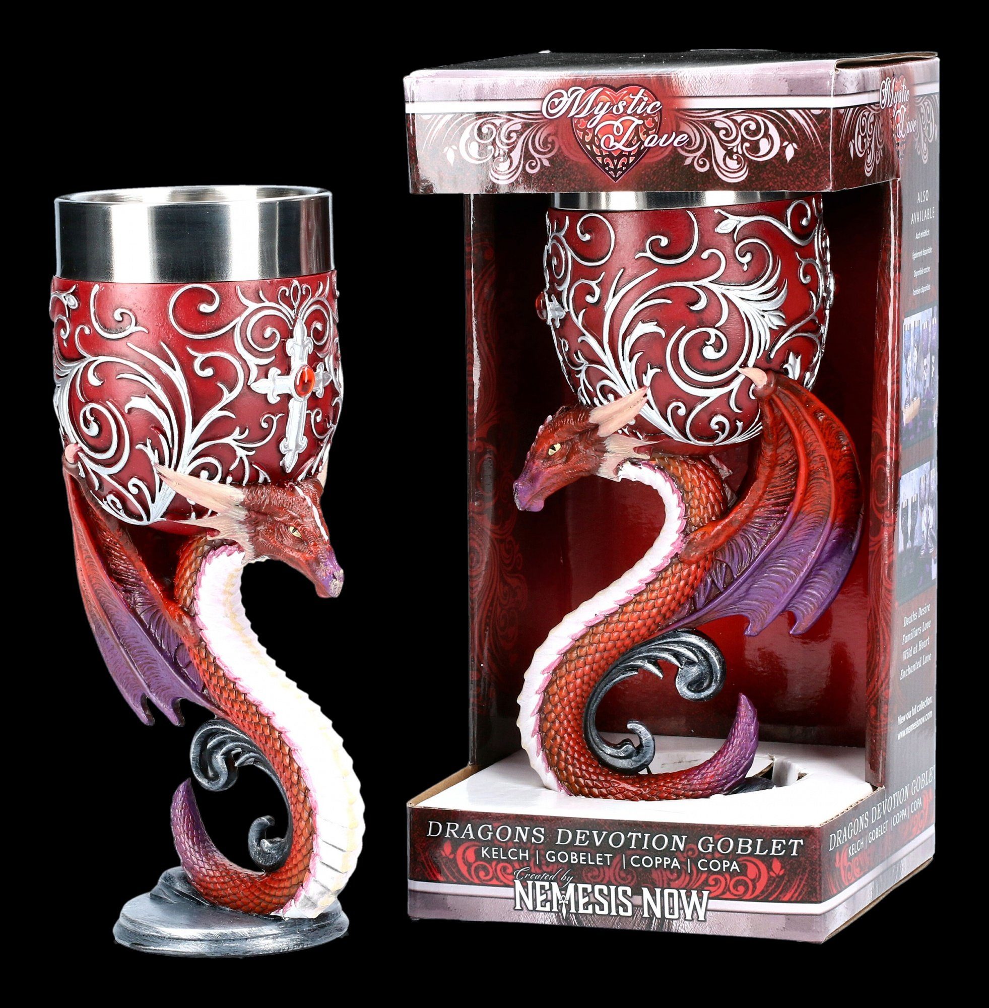 (Polyresin), mit GmbH Now Devotion Figuren Edelstahl Nemesis Becher - Drachen Kunststein Shop - Deko, Set Dragons Kelch Fantasy