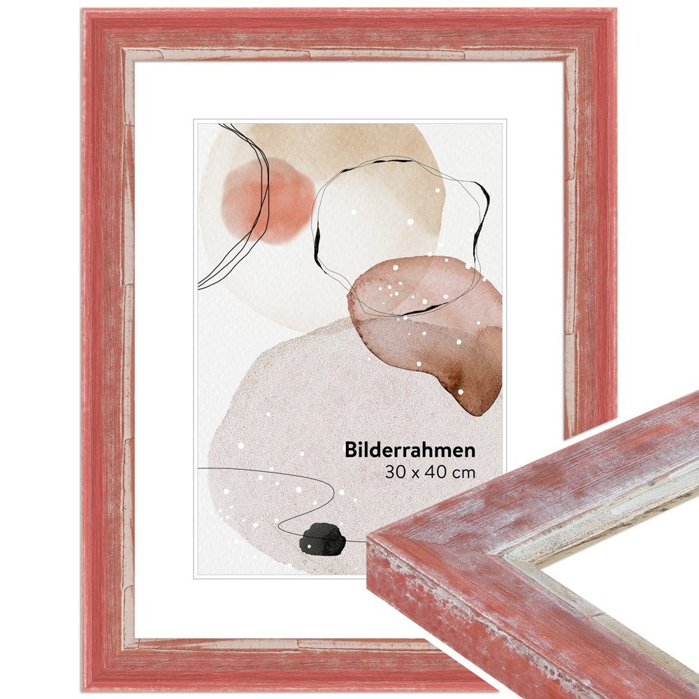 WANDStyle Bilderrahmen H640, Rot, aus Massivholz im Shabby Chic Stil