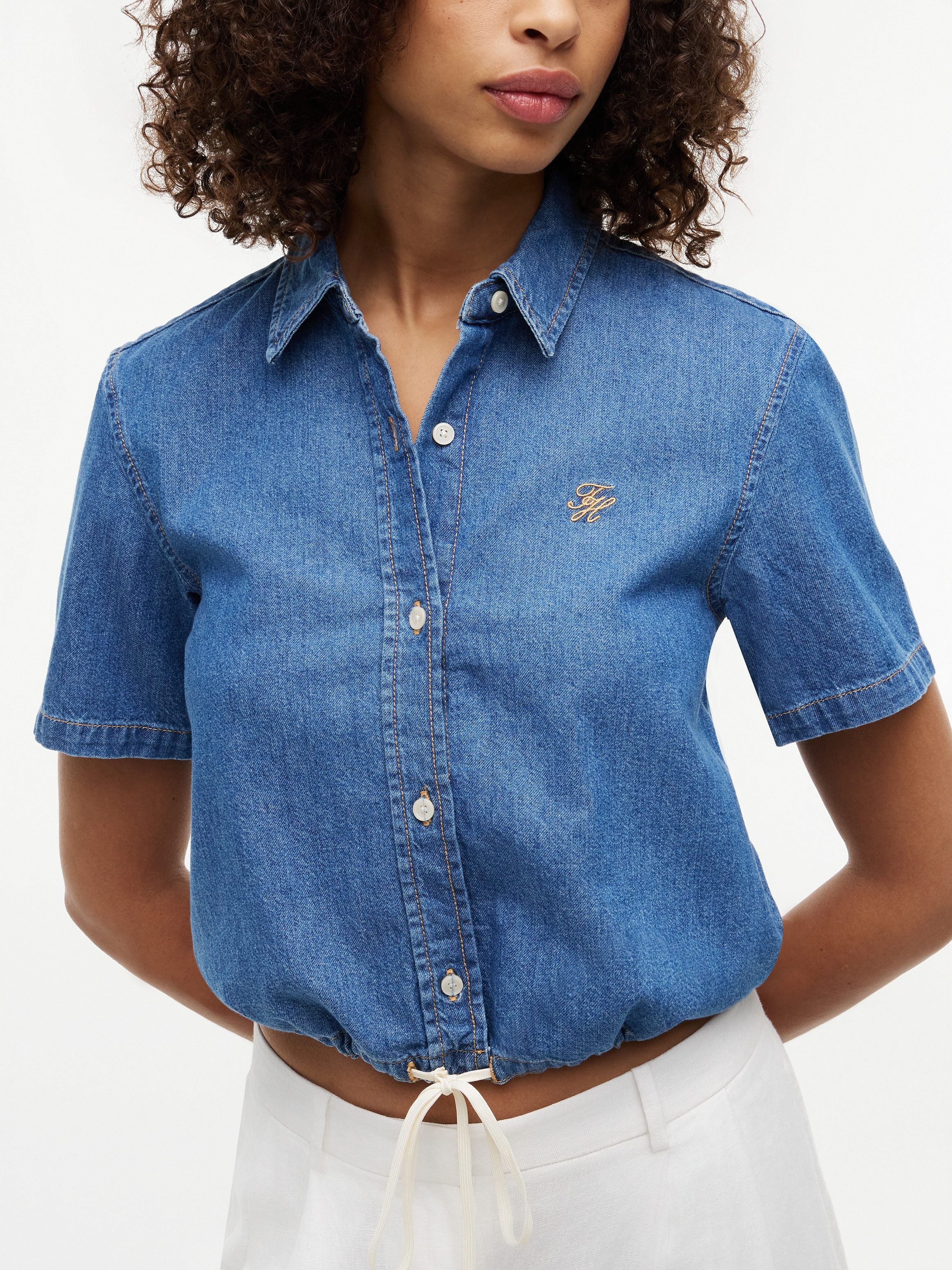 Tommy Hilfiger Jeansbluse BOXY TIE SHIRT MIA SS Baumwolle