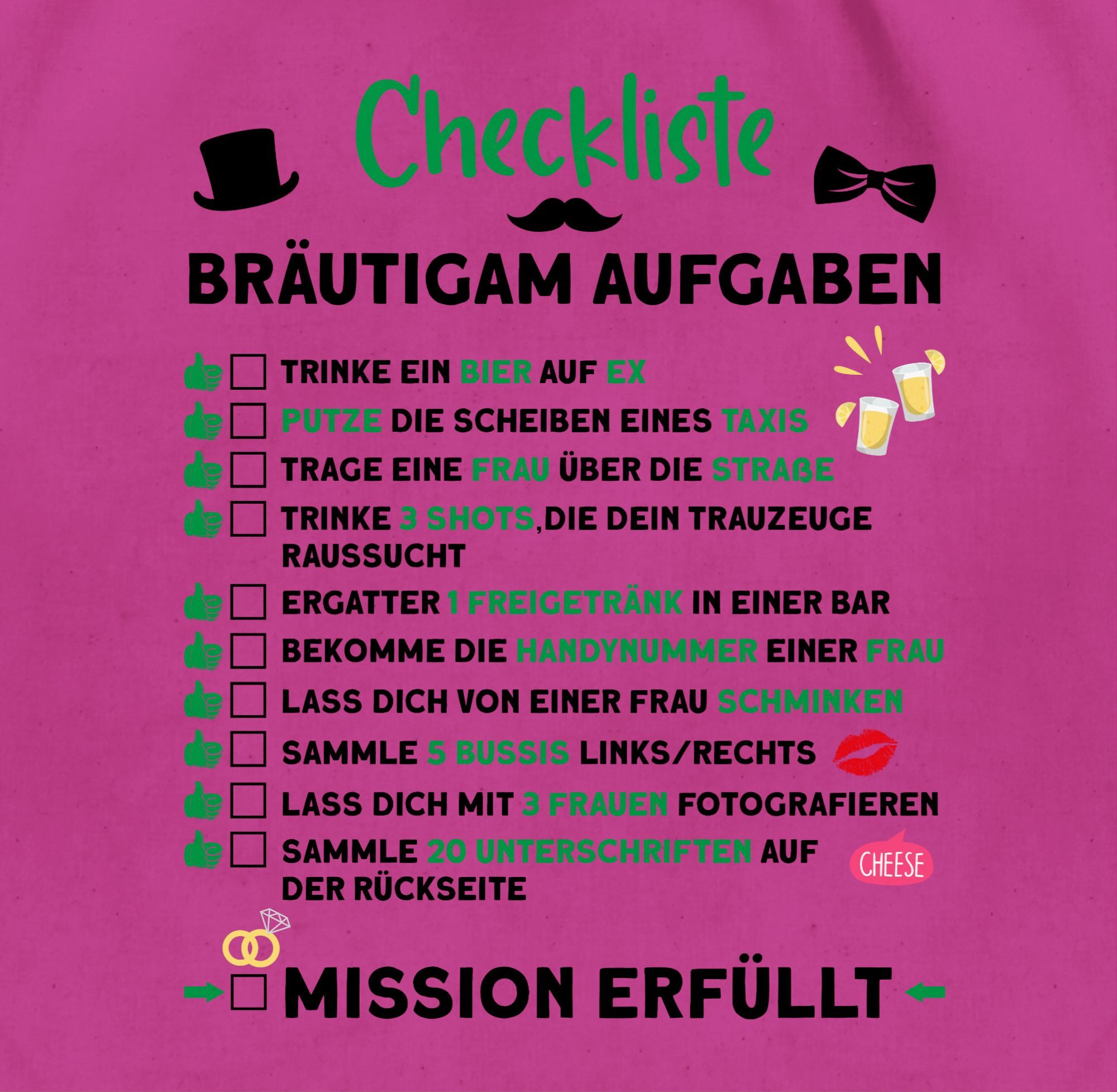 Shirtracer Turnbeutel Checkliste Bräutigam Aufgaben JGA, günstig online kaufen