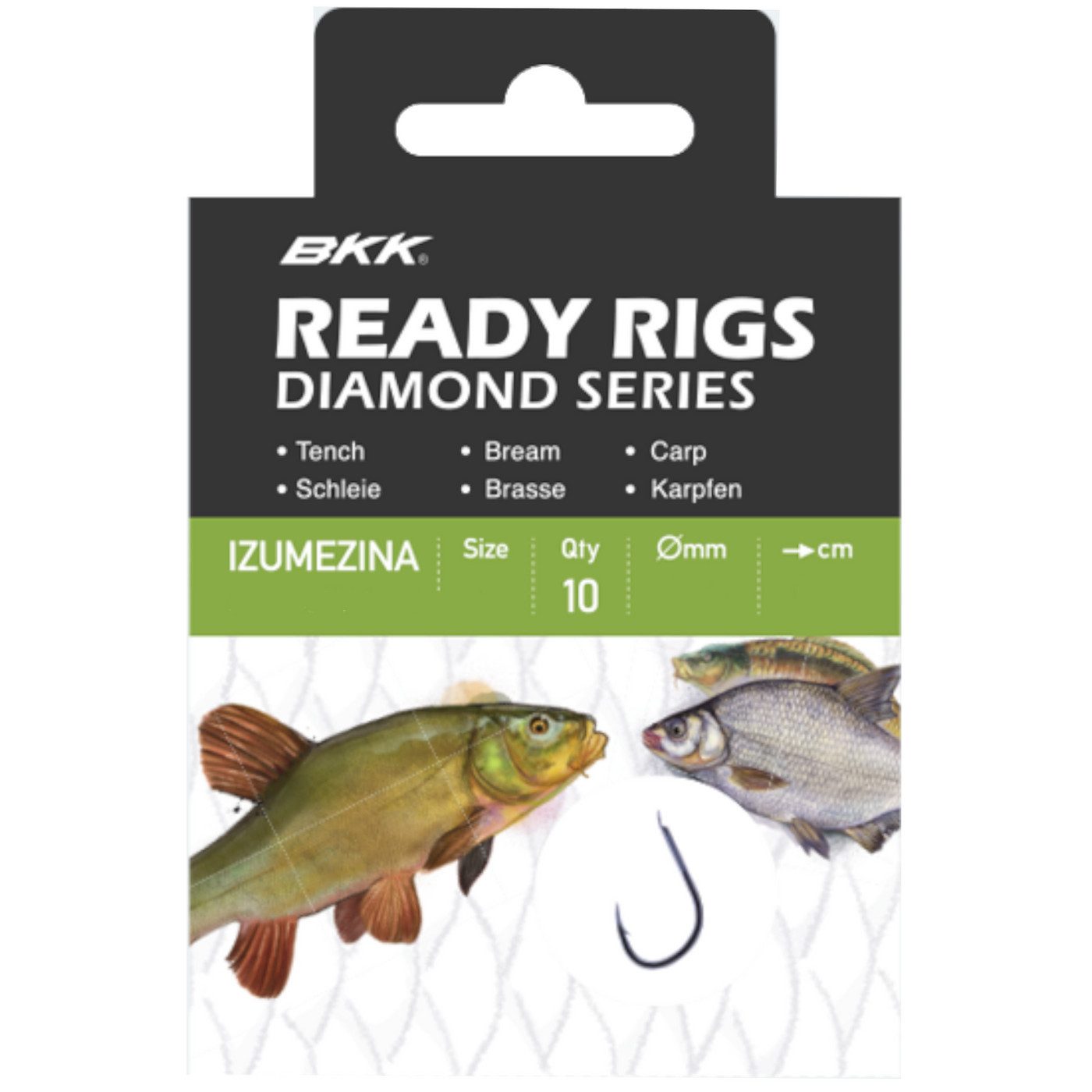 Stipphaken BKK Ready Rig Diamond Izumezina BN 70cm - 10 gebundene Angelhaken