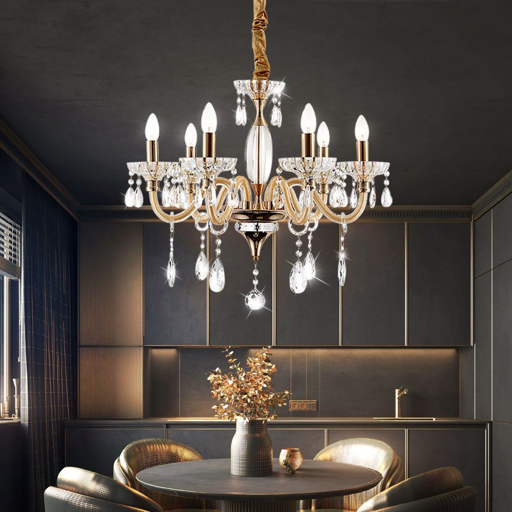 GLOBO LIGHTING Kronleuchter, Leuchtmittel nicht inklusive, Decken Pendel Hänge Lampe Leuchte Kronleuchter Metall Gold Glas