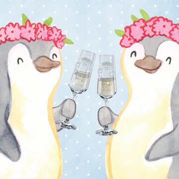 Mr. & Mrs. Panda Sektglas Pinguin Kokosnuss - Transparent - Geschenk, Urlaub, Aloha, Ferien, Sp, Premium Glas, Persönliche Gravur