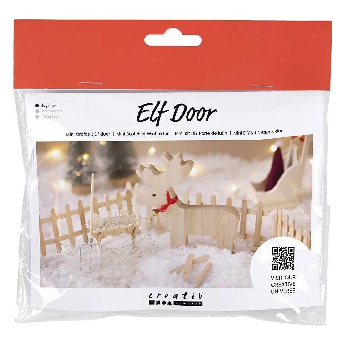 creativ company Kreativset 977477, Rentier, Bastelset Wichteltür Mini - DIY Dekoration