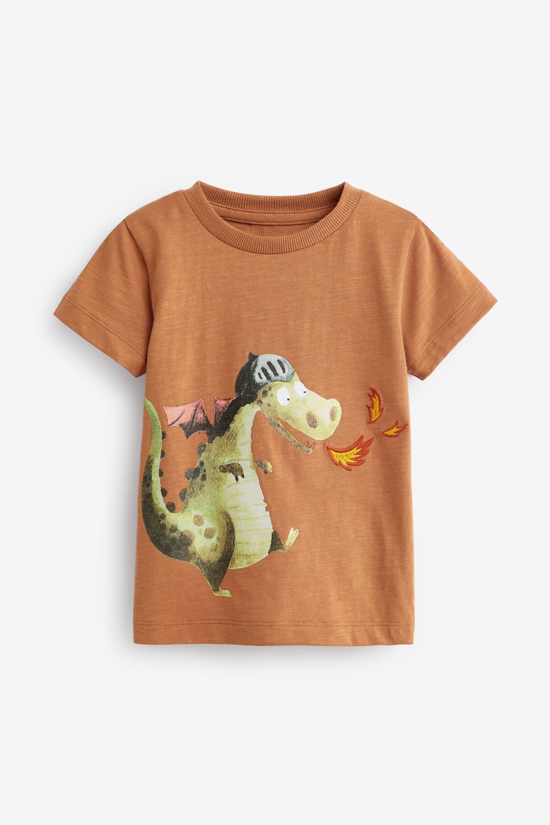 Next T-Shirt Kurzärmelige T-Shirts (3-tlg) Rust Brown mit Figurenmotiv, 3er-Pack Dragon