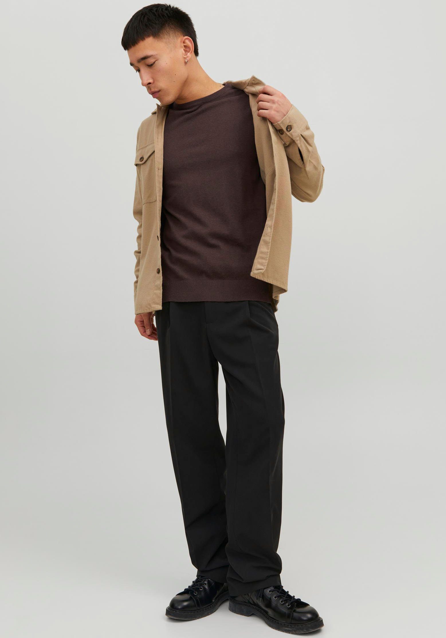 Jack & Jones JJEEMIL Rundhalspullover NECK Brown CREW NOOS KNIT Seal