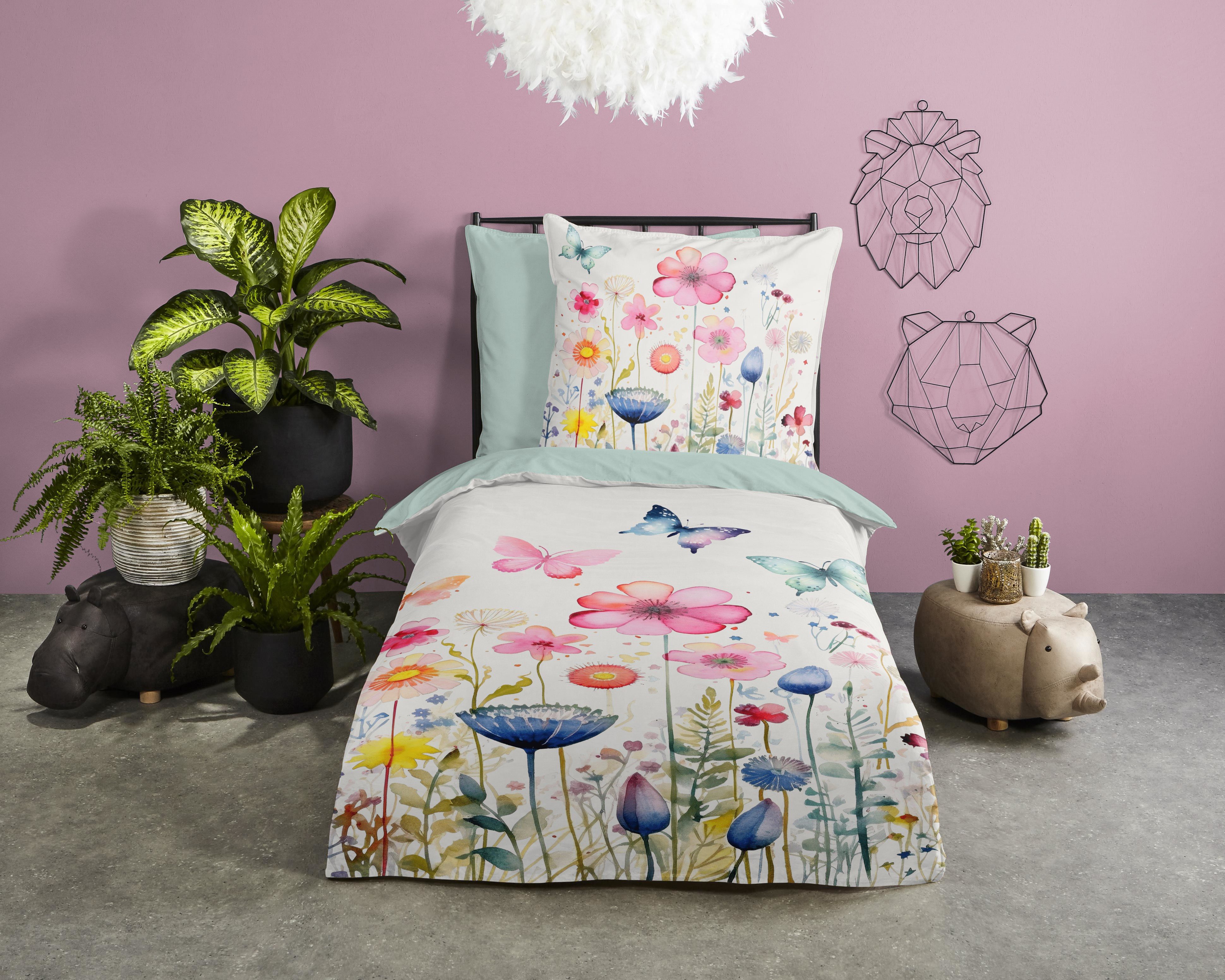 PURE luxury collection Kinderbettwäsche Kiki, Microfaser, 2 teilig, Mikrofaser, 135x200, 2 Teilig, Wendeoptik, Kind, Mädchen, Blume – Bild 2 von 5