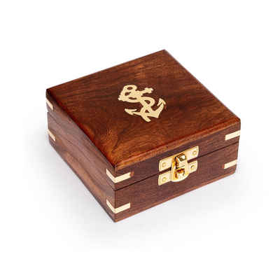 NKlaus Aufbewahrungsbox Maritim Holzbox mit Messingintarsien 11x11x6cm Aufbewahrungsbox aus Na (Lieferumfang: 1 Stück)