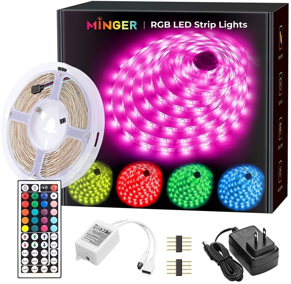 KINSI LED Strip, Lichterketten, 10M, LED- Lichtstreifen, LED 18 Stripe Streifen, 5M, 20M, 15M, RGB Gesamtlänge Lichter/M, Infrarot-Fernbedienung, Bareboard