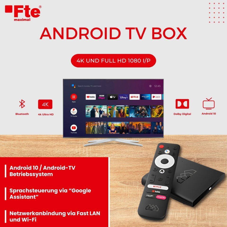 FTE Streaming Boxen Android-TV-Box mit DVB-S2 Dongle, (Spar-Set, Spar-Set), Empfang von Satelliten TV | Streaminggeräte