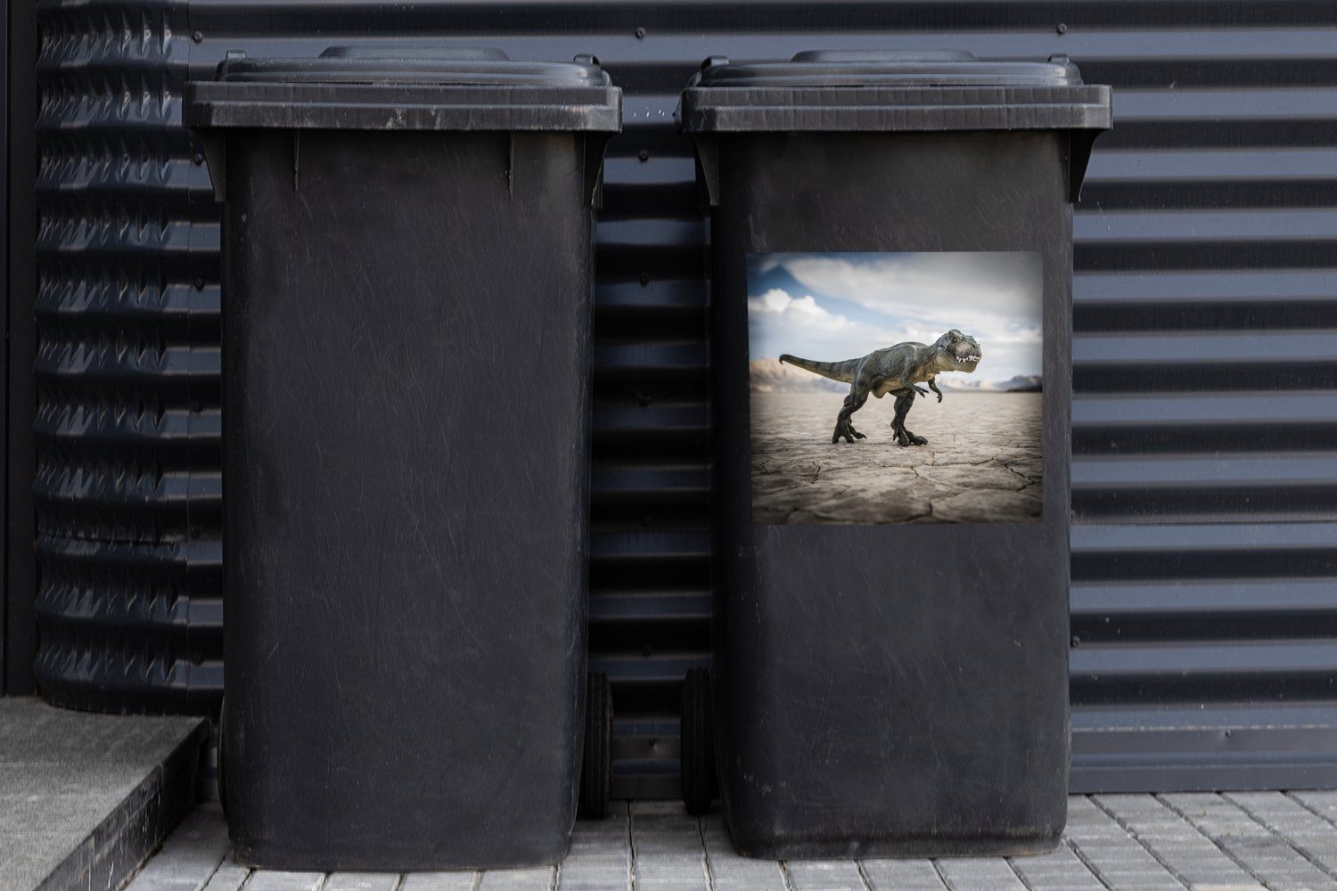 Container, Steine - Dinosaurier Mülleimer-aufkleber, Wandsticker - Mülltonne, Abfalbehälter (1 Sand MuchoWow St), Sticker,