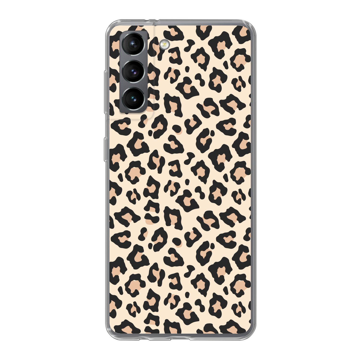 MuchoWow Handyhülle für Samsung Galaxy S21 Weiß - Rosa - Leopardenmuster, Phone Case, Silikon, Schutzhülle Dünn