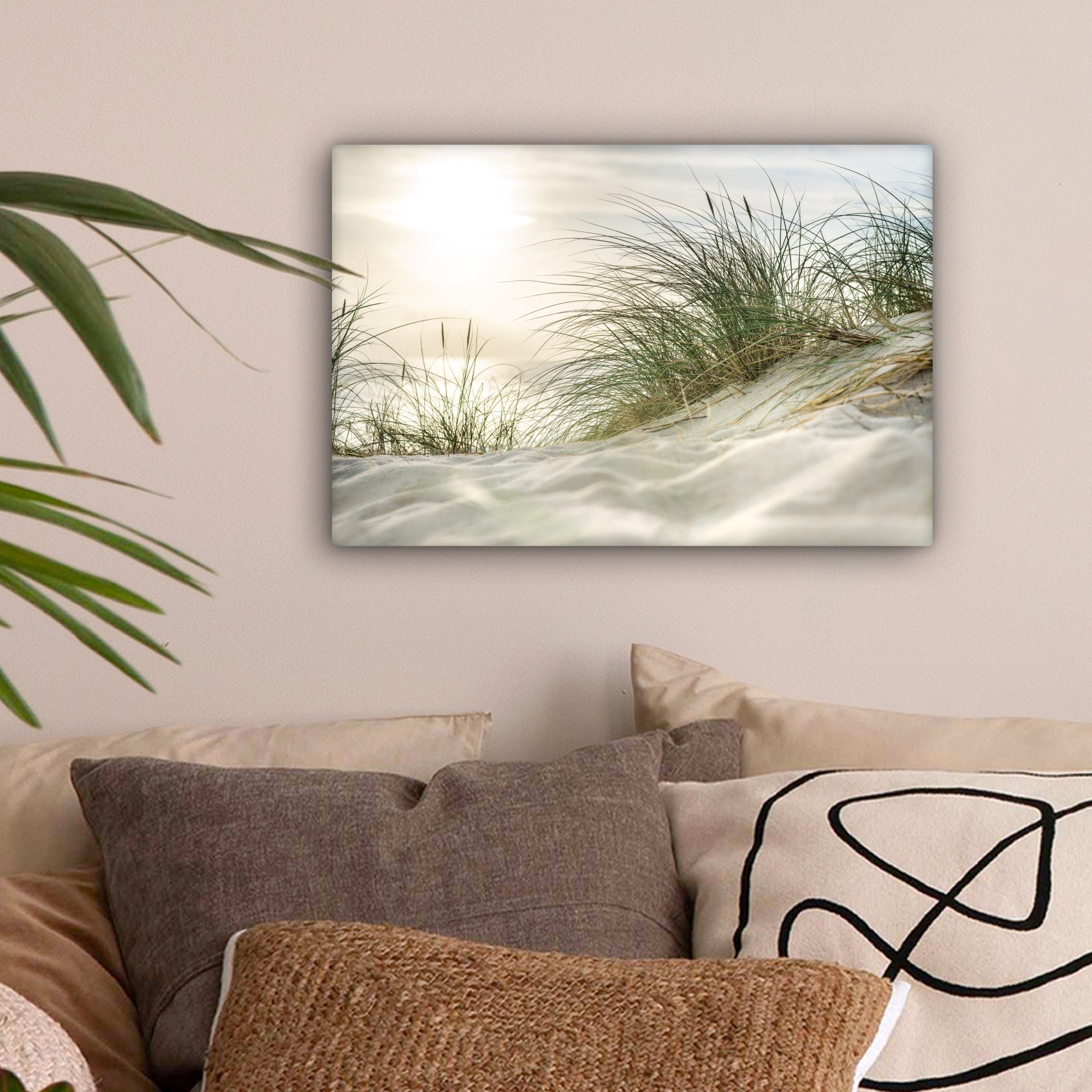 OneMillionCanvasses® Leinwandbild Dünen mit Strandhafer Aufhängefertig, cm des St), Wandbild Sonne Wanddeko, der 30x20 Leinwandbilder, (1 Nationalparks, in