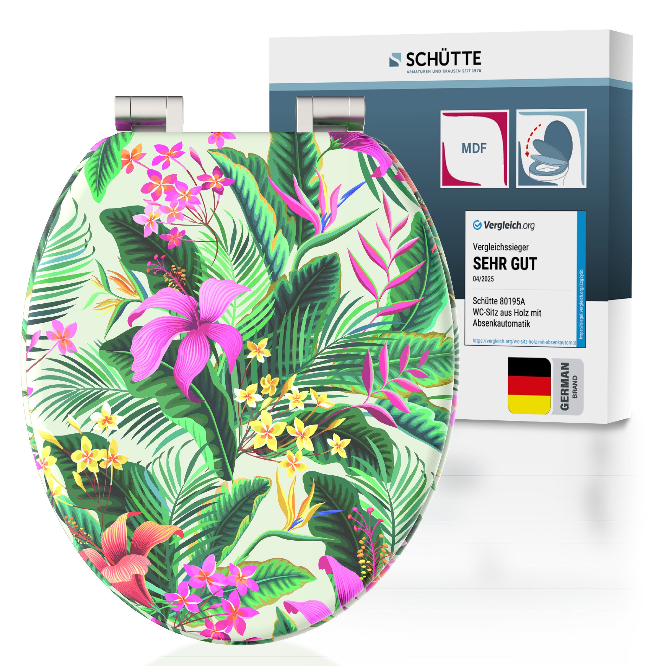 Schütte WC-Sitz TROPICAL, Toilettendeckel, Absenkautomatik, stabiles MDF, O-Form, Motiv, 175kg