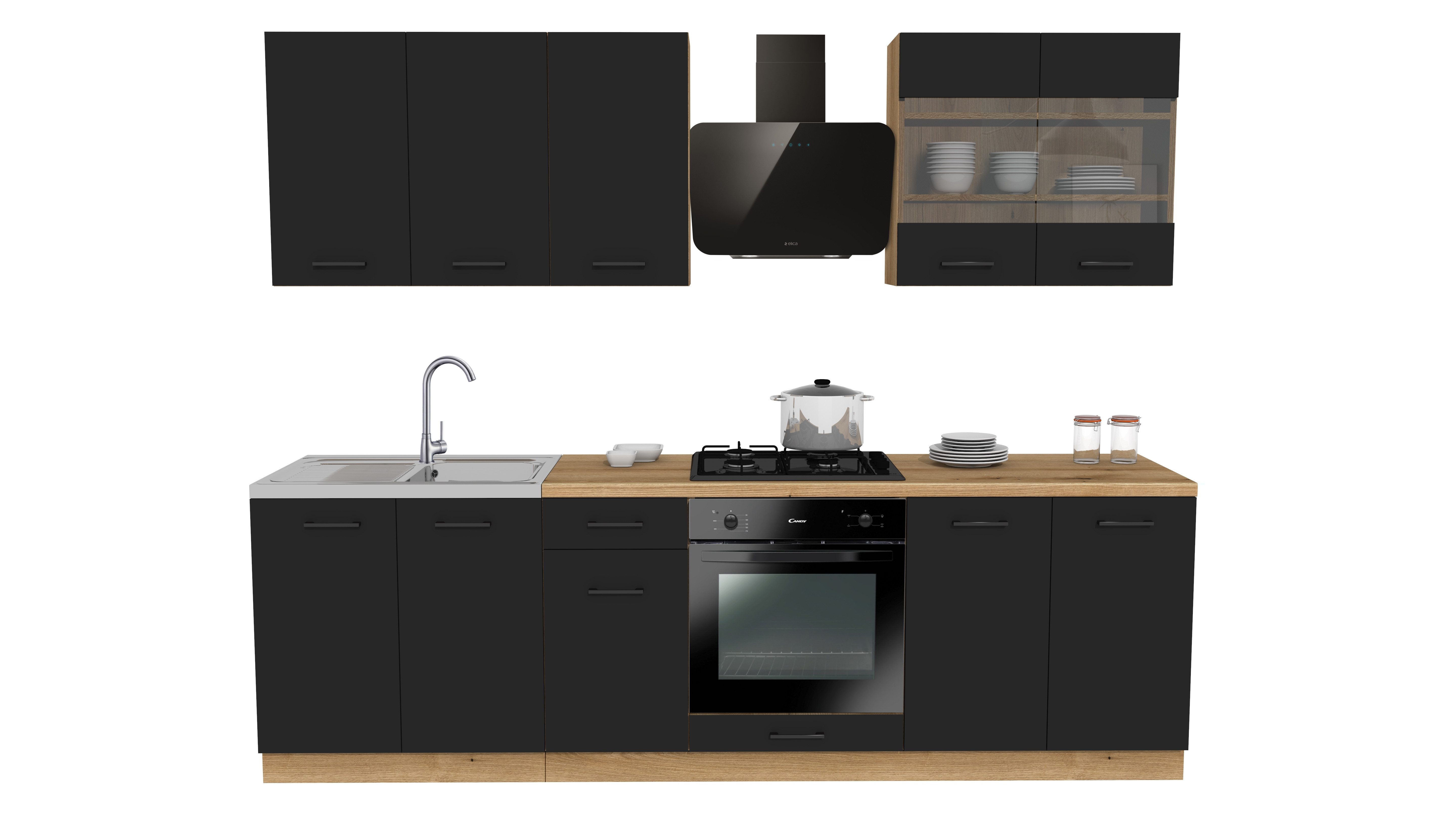 ROYAL24_MARKT Küchenzeile - SIMPLY Z3 260 cm - Compact Space System, (Komplett Set), Premium - SIMPLYEdle Stoffe - Schickes Design - Top Verarbeitung