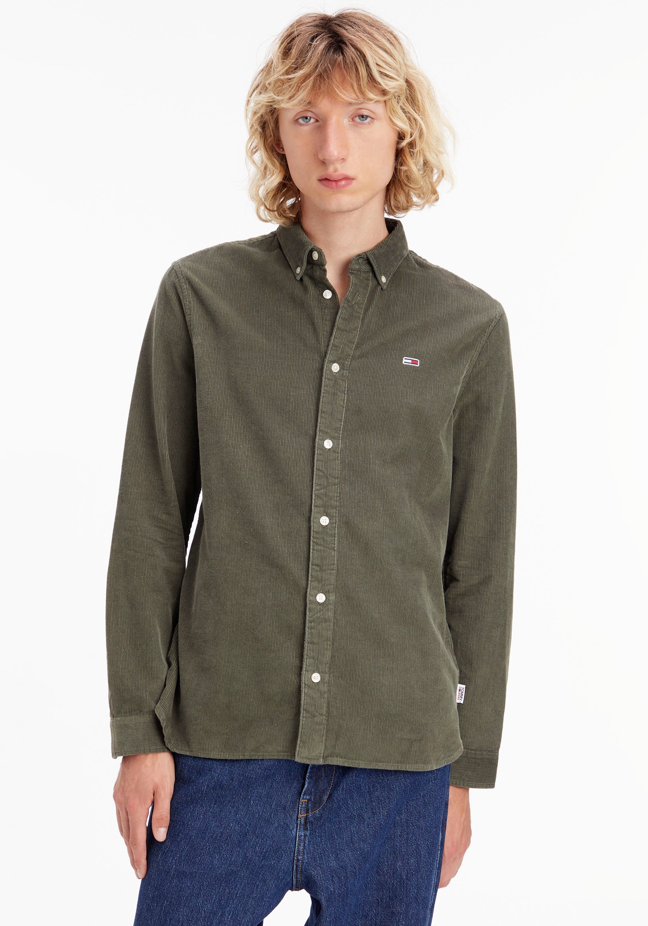 Tommy Jeans SEASONAL Avalon Langarmhemd mit CORD TJM SHIRT Green Logostickereien