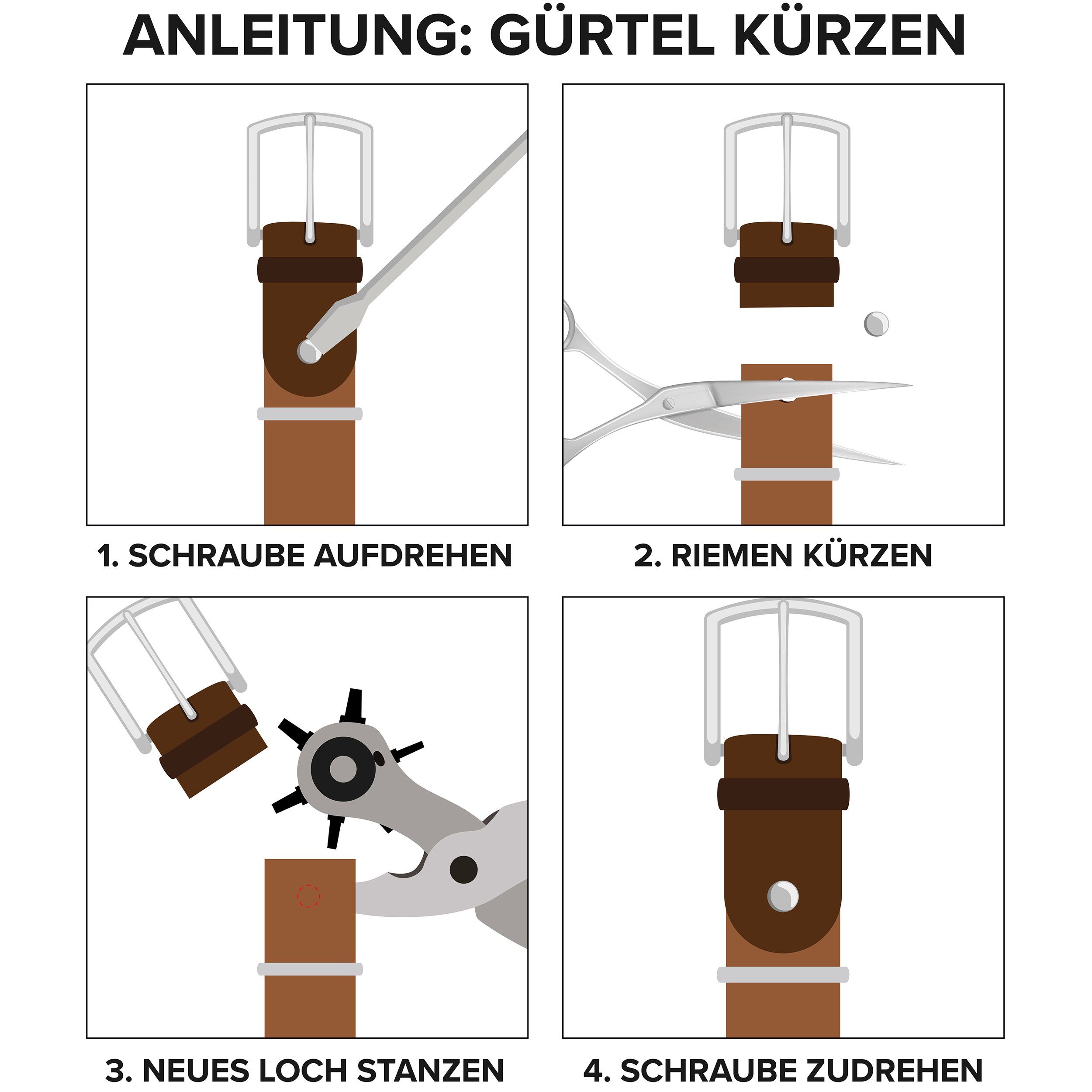 E24-AD Schlicht COLOGNEBELT mit MADE Dornschließe, GERMANY dennoch Ledergürtel modern Dunkelbraun IN