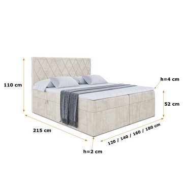 ALTDECOR Boxspringbett LEPARO (Multipocket-Matratze H4. H3 Matratze Bonellfederung. Topper. Kopfteil)