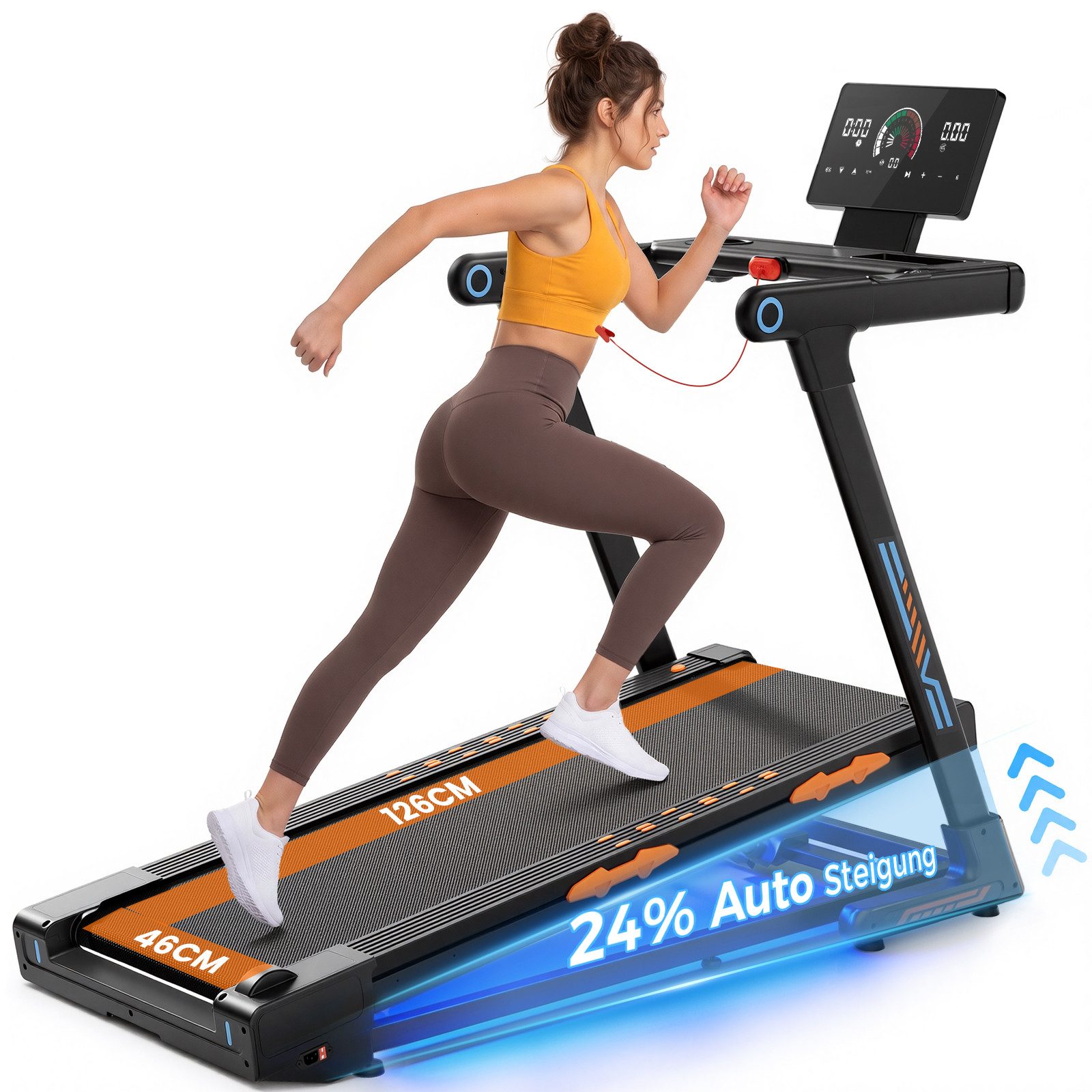 iscooter Laufband für Zuhause mit LED-Anzeige,1–16 km/h,Klappbares (Maximale Tragkraft 150 kg), 3.5HP,24° automatische Neigungsverstellung