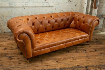 JVmoebel Chesterfield-Sofa Chesterfield Orange Leder Textil Couch Klassische Sofa Sitz Polster, Die Rückenlehne mit Knöpfen.