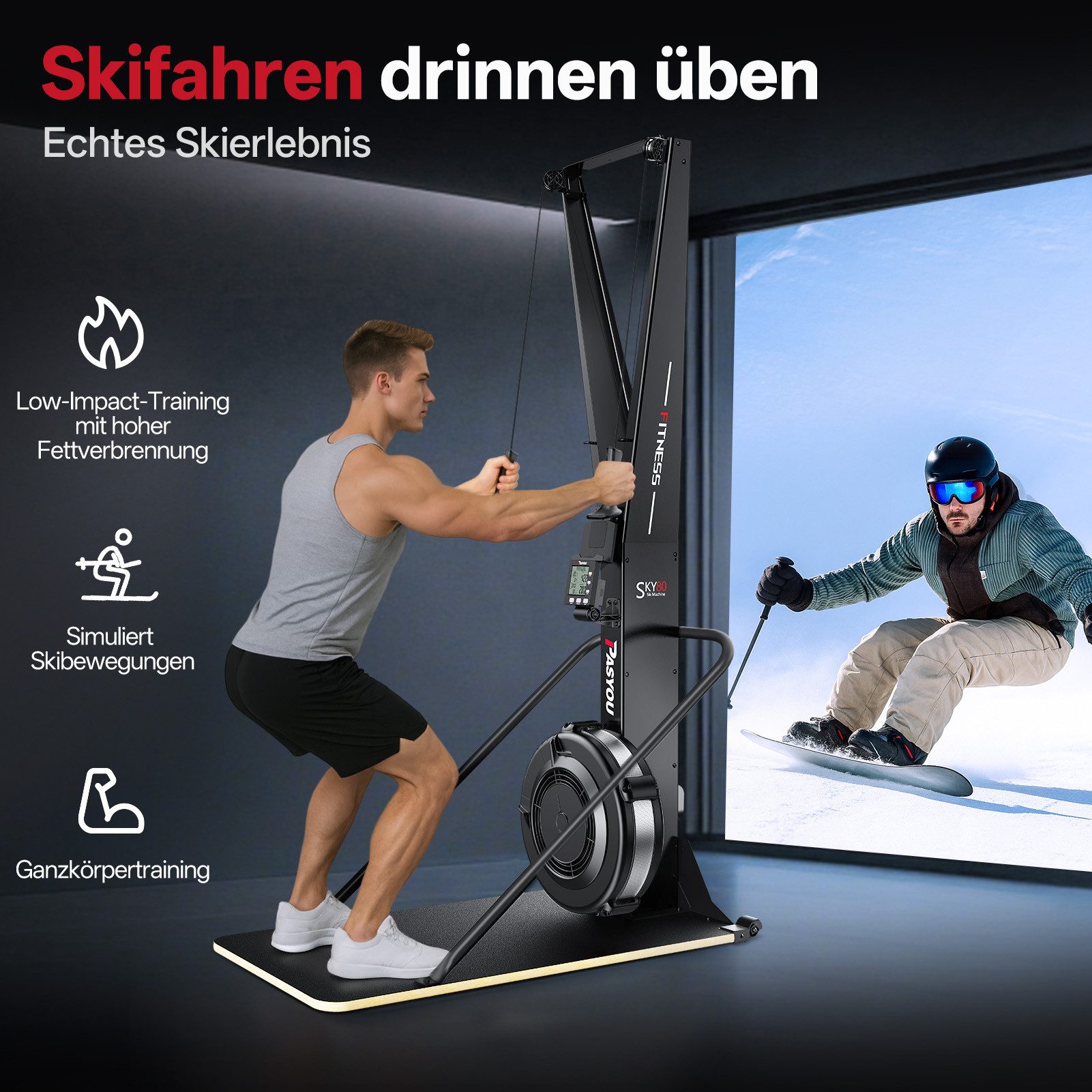 PASYOU Skitrainer Skimaschine mit LCD Display, Krafttrainingsgerät