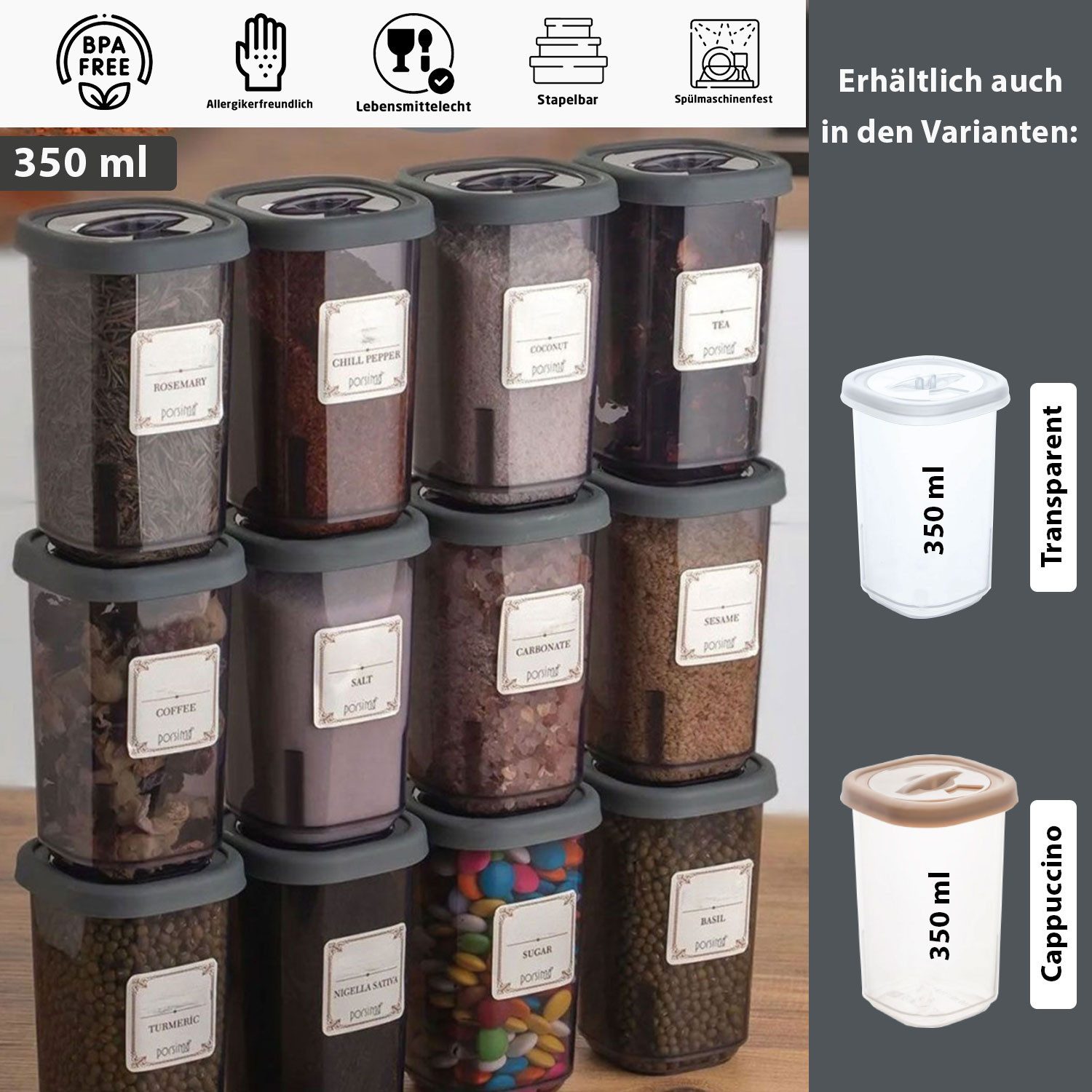 Jungengel Gewürzbehälter Set 12x Stück mit Gewürzmühle mit Deckel Vorratsdo günstig online kaufen