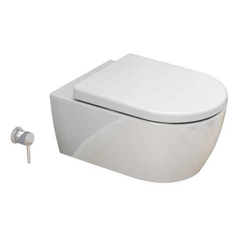 SSWW Dusch-WC mit Softclose WC-Sitz Tiefspül-WC spülrandloses WC Taharat, wandhängend, Abgang waagerecht, WC-Set