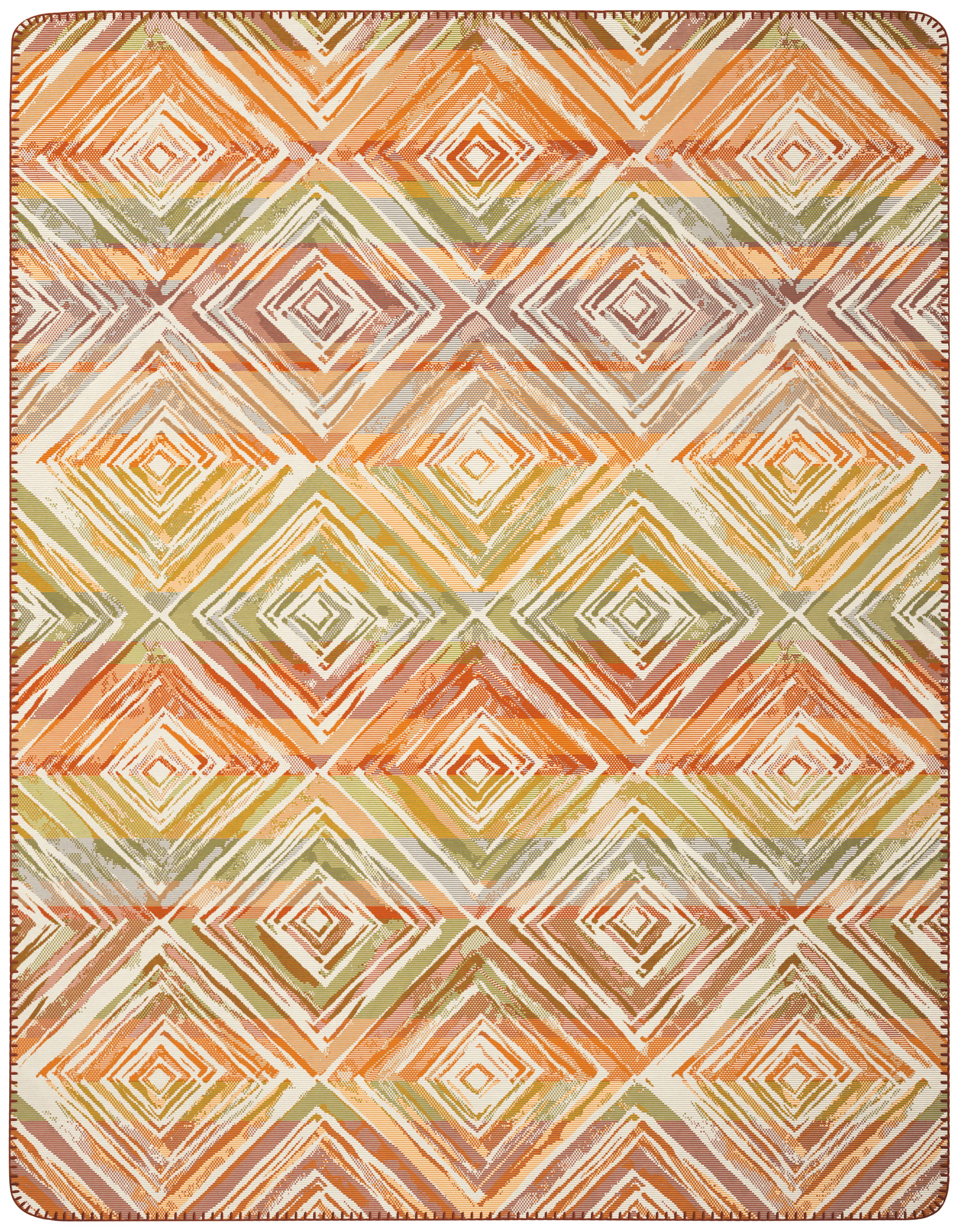 Wohndecke Wohndecke Sunset Diamonds, Biederlack, extravagantes Rautendessin mit Zierstich