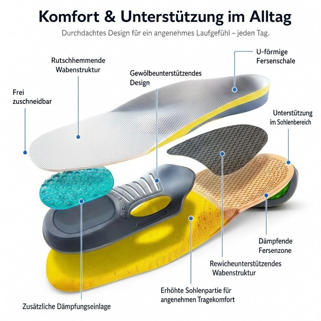 COOL-i ® Einlegesohlen Orthopädische Gel-Einlegesohlen – Stoßdämpfend & zuschneidbar, mit Fußgewölbestütze bei Druckschmerz, Fersensporn & Ermüdung – Bild 4 von 5