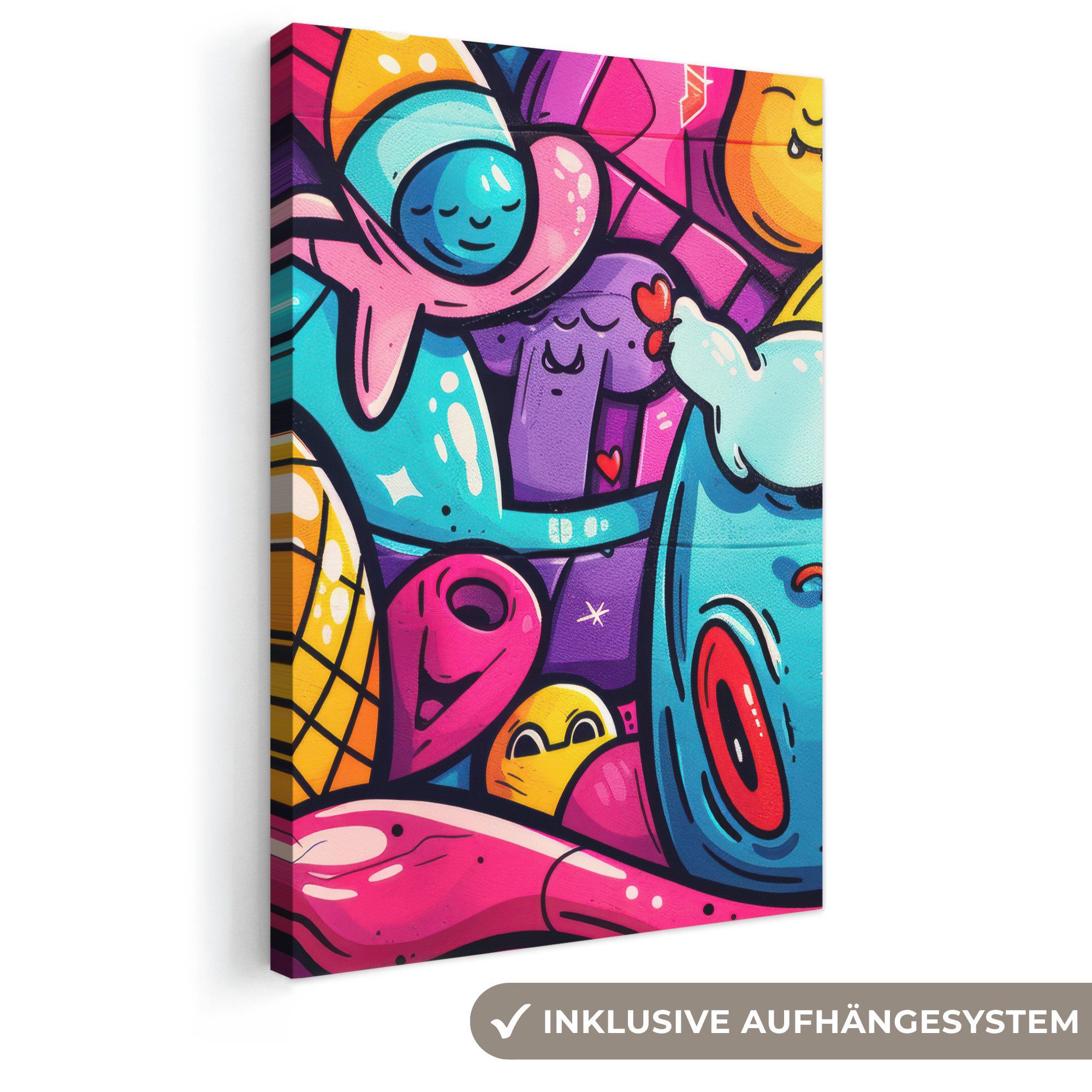 OneMillionCanvasses® Leinwandbild Abstrakt - Neon - Design - Bunt - Graffiti, Fotodruck (1 St), Leinwand Canvas Wandbild, Wanddekoration 20x30 cm