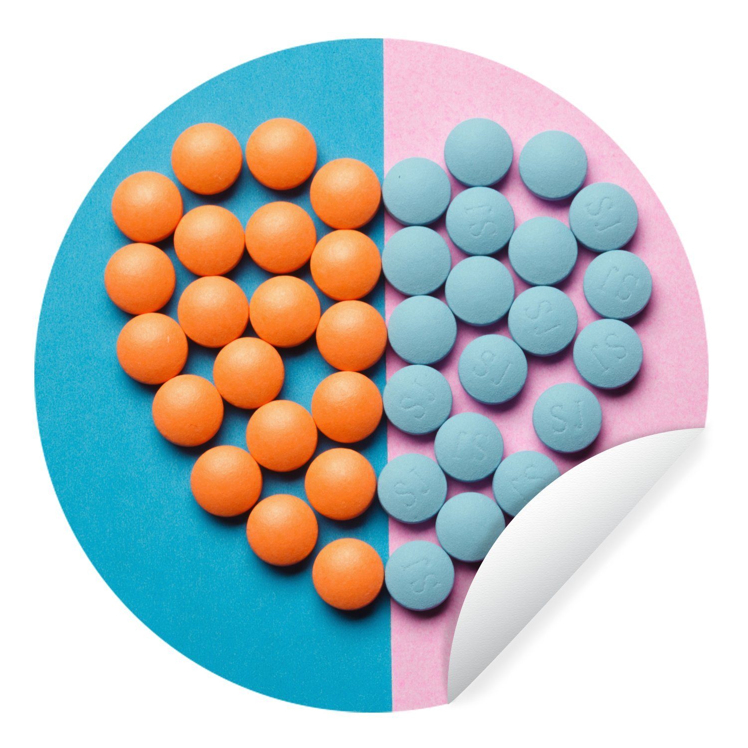 MuchoWow Wandsticker Herz - Tabletten - Pastell (1 St), Tapetenkreis für Kinderzimmer, Tapetenaufkleber, Rund, Wohnzimmer