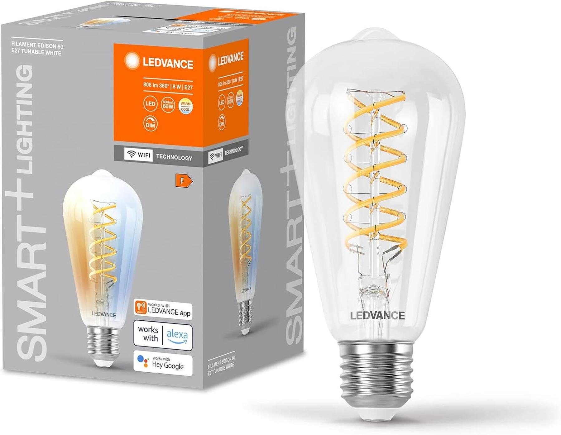 8W, SMART+ 806lm, Weißglas, LED-Lampe, LED-Leuchtmittel LEDVANCE WIFI Edison-Form Ledvance