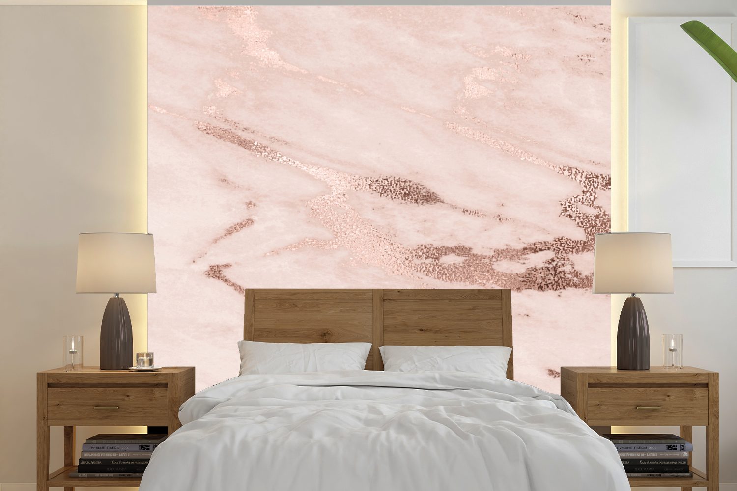 MuchoWow Fototapete Marmor - Rosa - Rose - Gold, Matt, bedruckt, (5 St), Vinyl Tapete für Wohnzimmer oder Schlafzimmer, Wandtapete