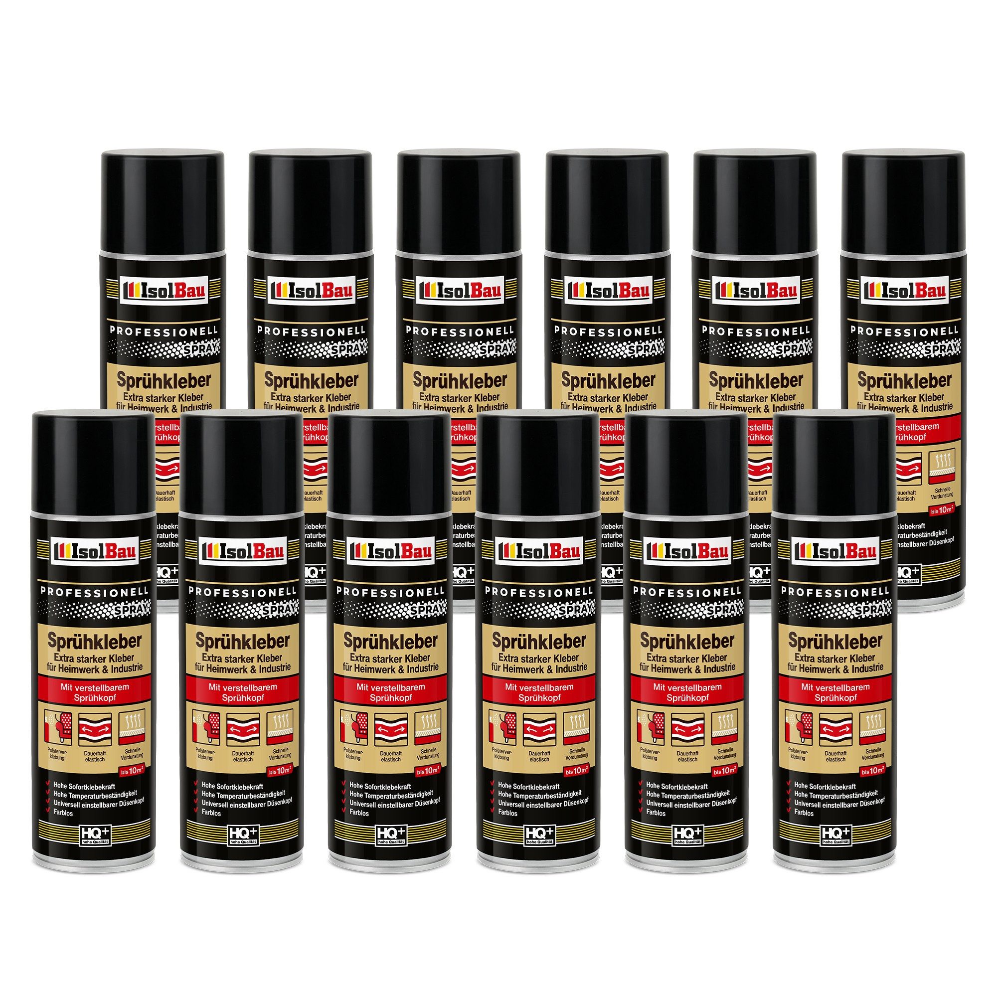 None Montagekleber Sprühkleber 12 x 500ml Kontaktkleber Extra Stark Klebe-Spray, Geeignet für Schaumstoff, Polster, Filz & mehr auf Holz & Metall