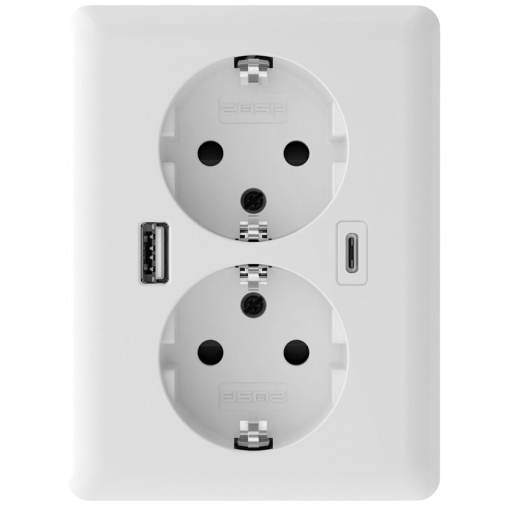 2USB Steckdose 2USB 2U-449221 Unterputz-Dose mit USB-C®, mit USB-Ladeausgang Weiß