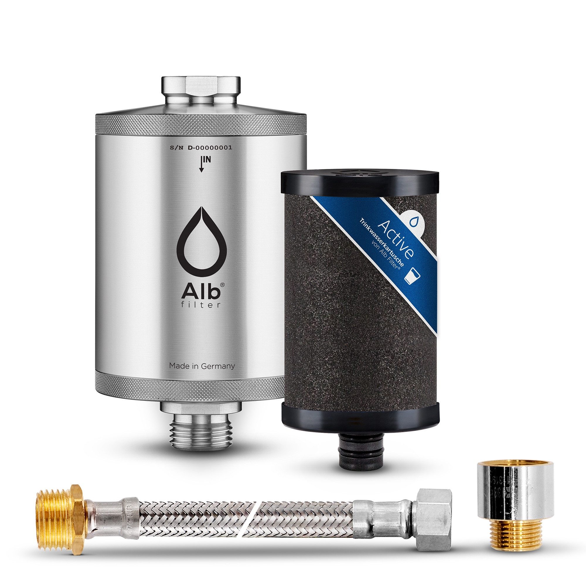 Alb Filter Wasserfilter Active Trinkwasserfilter, reduziert Schadstoffe, mit Aktivkohle, Made in Germany, Edelstahl