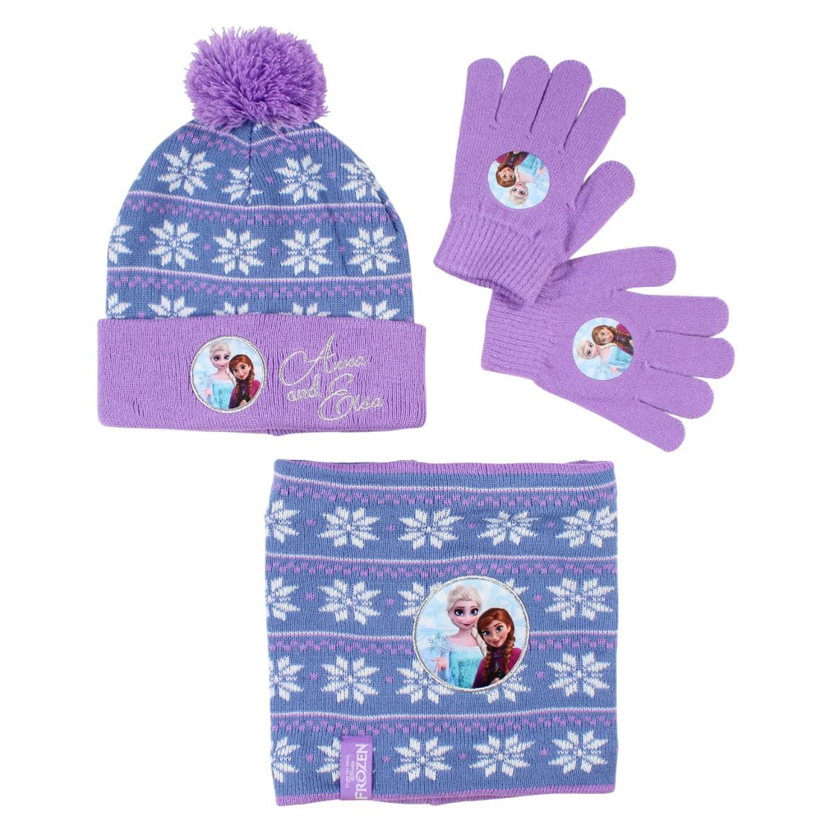 Disney Bommelmütze Die Eiskönigin Set Kinder Herbst 3tlg Set Wintermütze Snood Handschuhe (3-St) Gr. 54/56