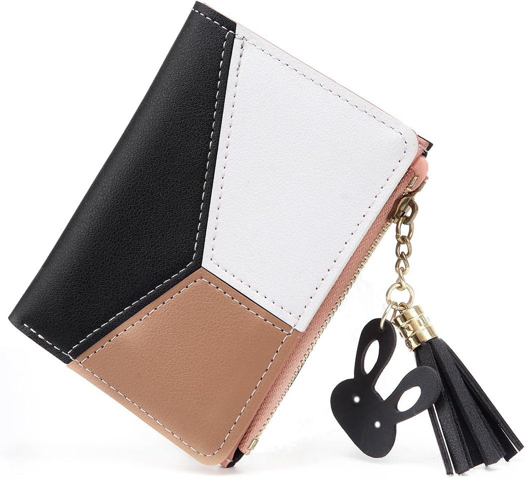 TUABUR Geldbörse Damenbrieftasche, kurze, modische Geldbörse mit Reißverschluss Schwarz