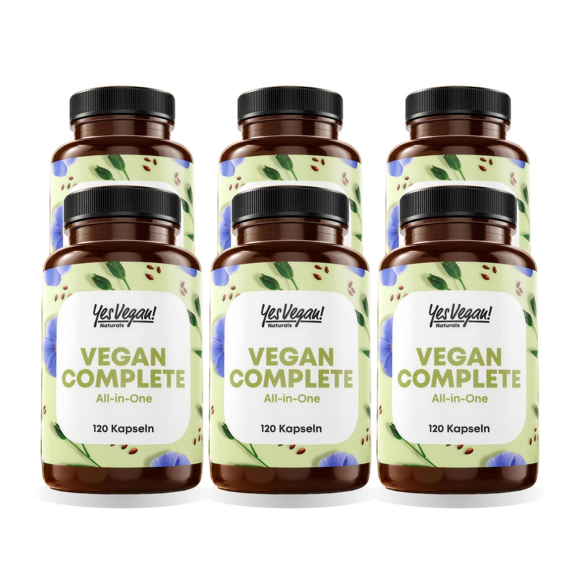 Yes Vegan Multivitamin & Mineralstoffe vegan, B12, D3, K2, Jod Kapseln, 6 er Spar-Set à 120 St., 71 g, vegan, laktosefrei, glutenfrei