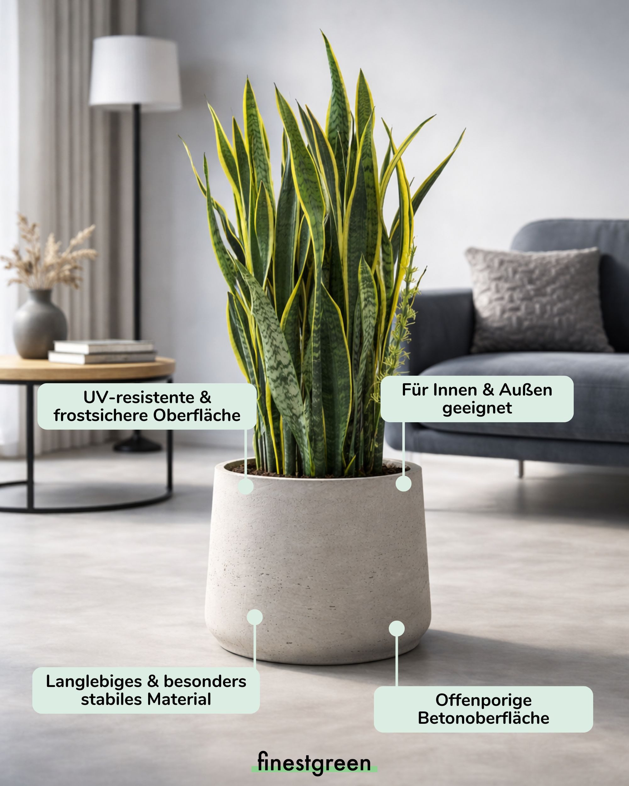 finestgreen Pflanzkübel Patt, Fiberclay Pflanzkübel in Beton-Optik für Innen & Außen