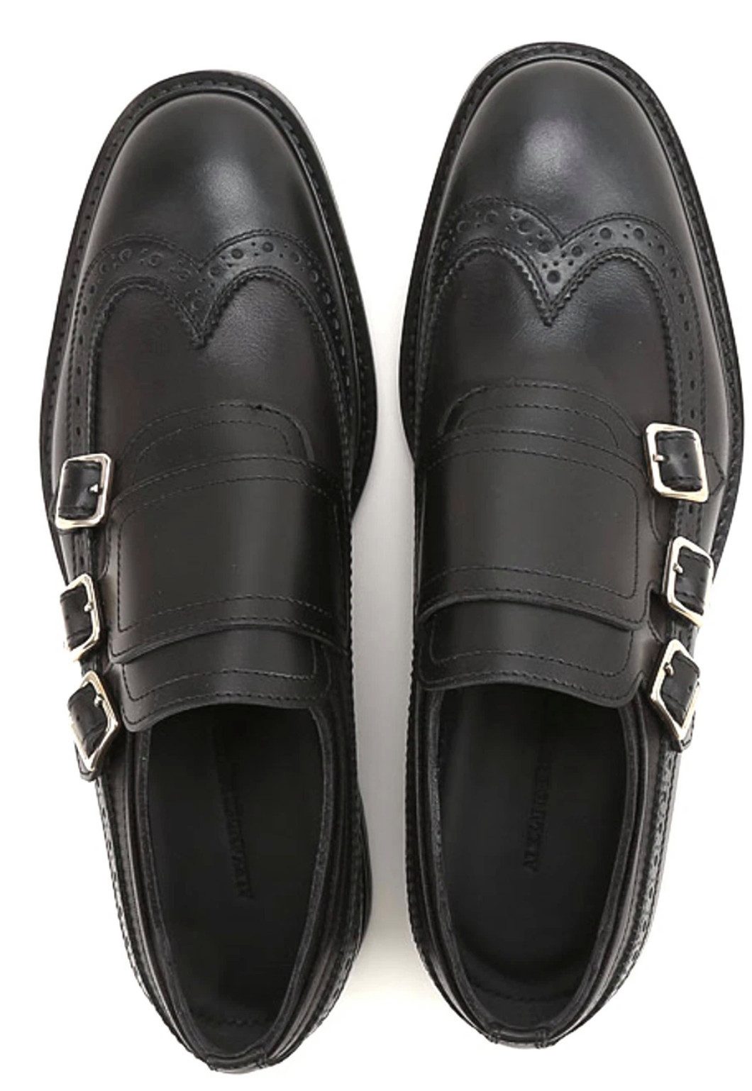 ALEXANDER MCQUEEN Dreifach-Monkstrap Brogue Derby Schuhe Made in Italy Slipper Leder mit rutschfestem, transparent eingefasstem Gummielement