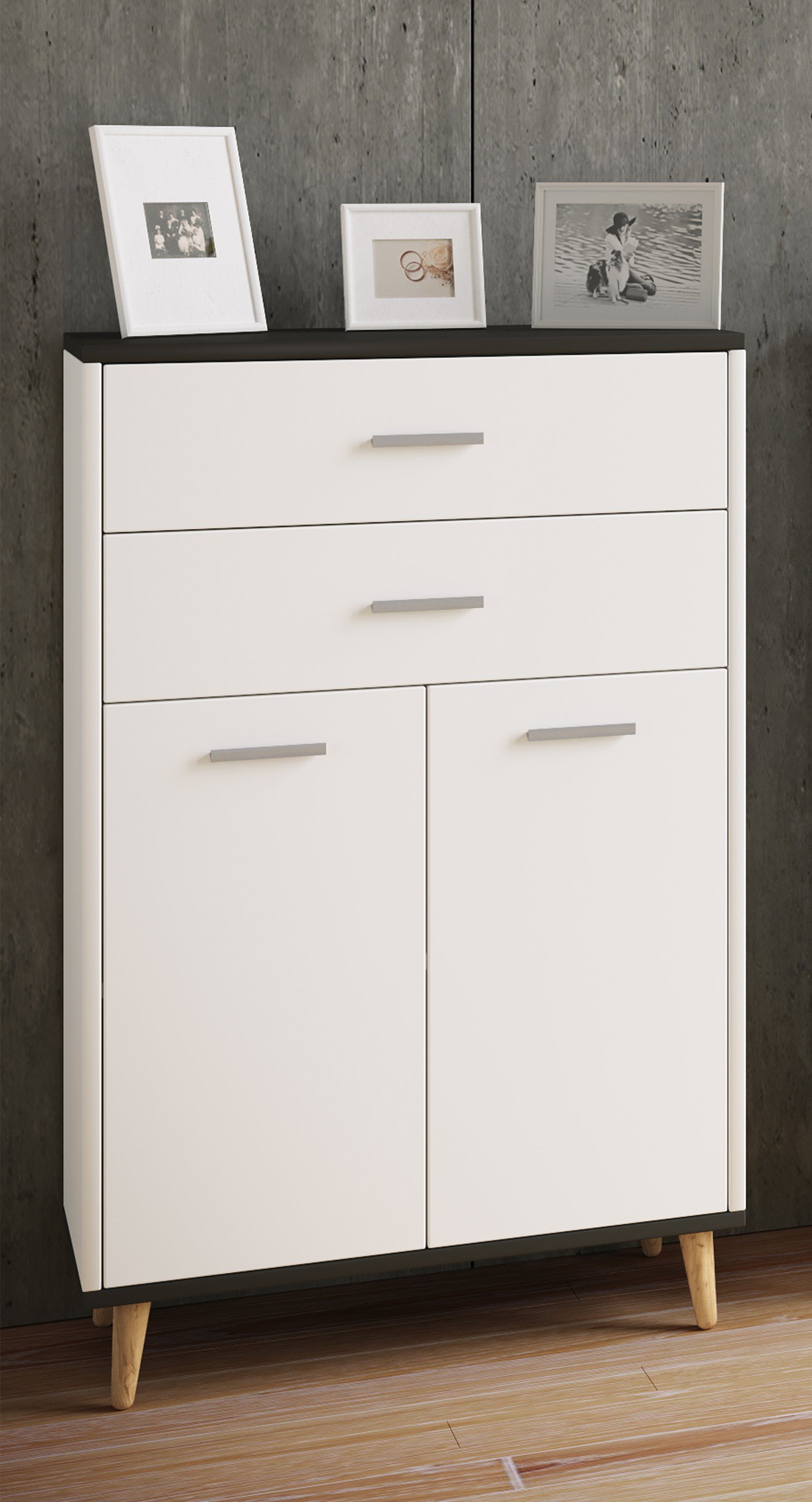 VCM Midischrank Badschrank Landos H. 97 x B. 60 x T. 28 cm Badmöbel Midischrank, 2 Schubladen, 2 Drehtüren, 2 Fächer