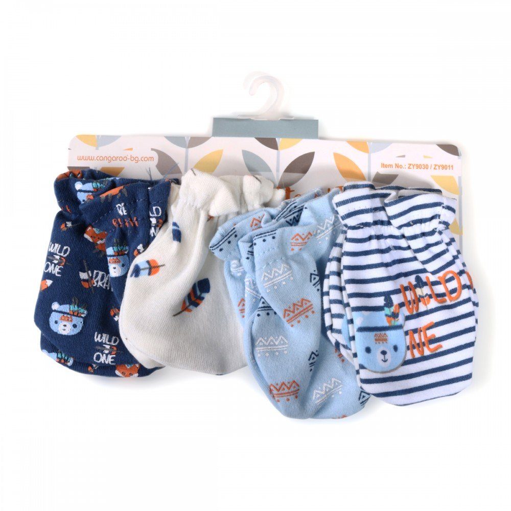 Cangaroo Erstausstattungspaket Babyhandschuhe Tibby 4er-Set Fäustlinge, 100% Baumwolle, ab Geburt blau