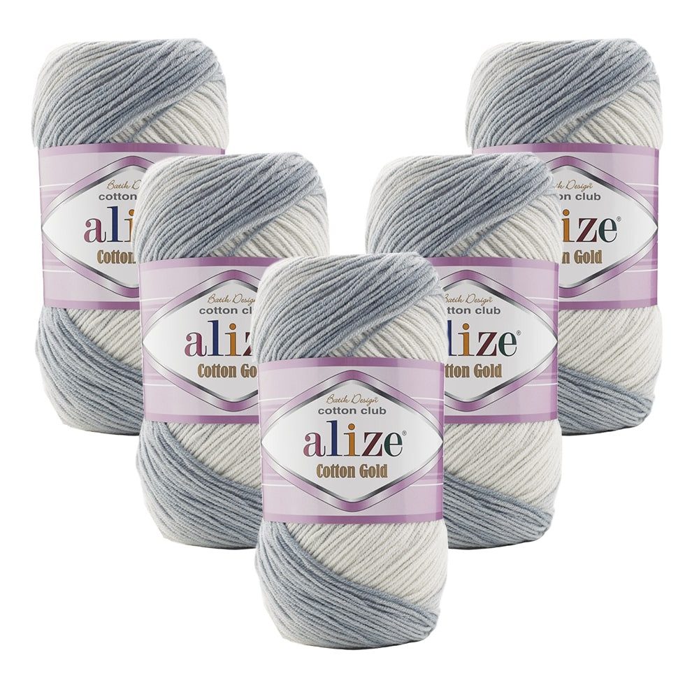 Alize 5 x ALIZE Cotton Gold Batik Häkelwolle, 330 m, Farbverlauf,Stickgarn, 100% Baumwolle